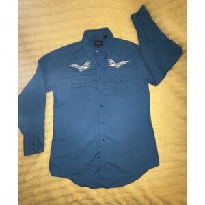 Men’s Blue High Noon Button-down Shirt Embroidered Bird Size Medium Regular